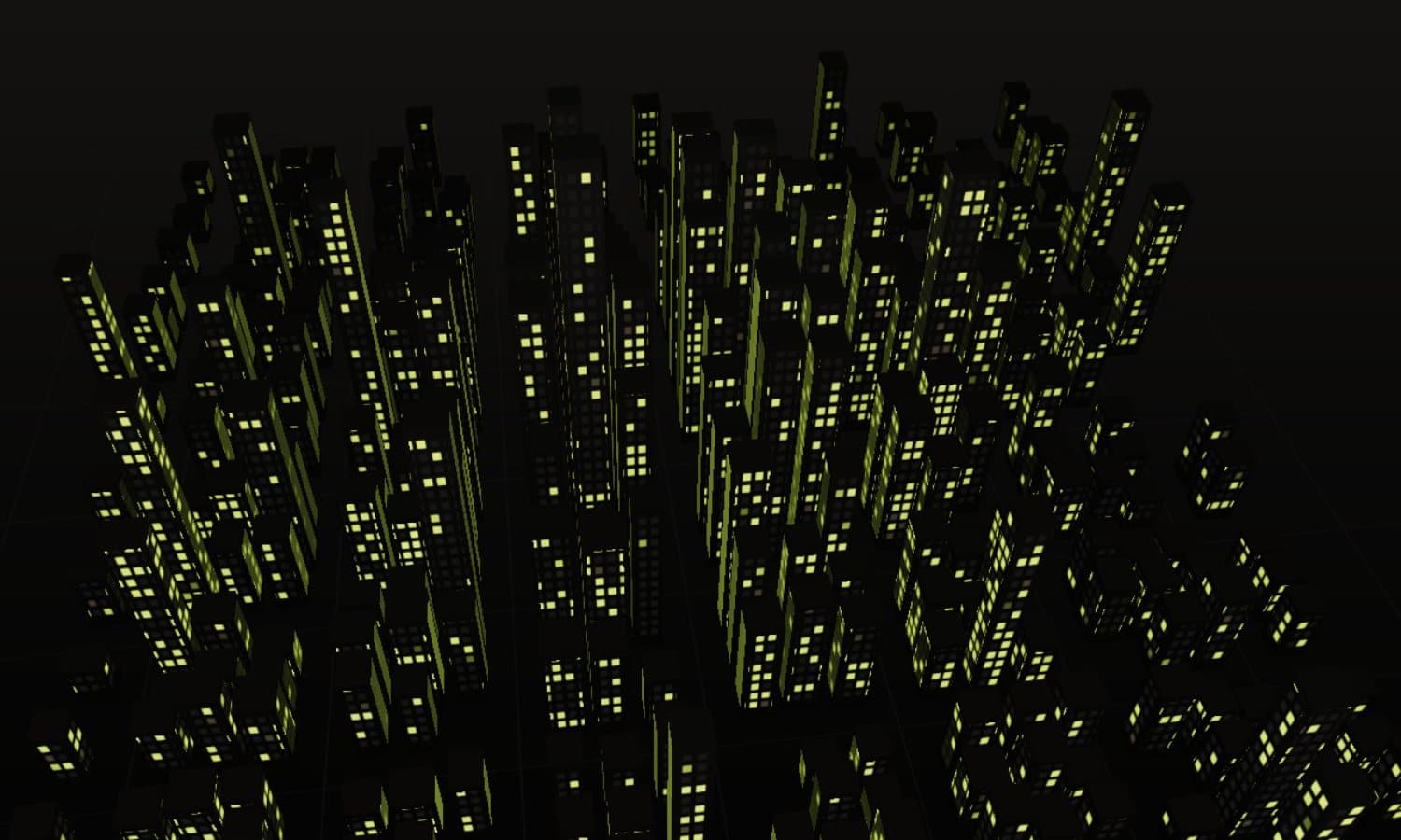 Cidade 3D do método Portas de Entrada, com janelas acesas